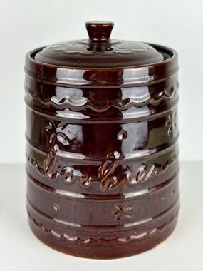 Vintage 50’s Marcrest-Daisy & Dot Stoneware Cookie Jar-Rustic Brown Glaze